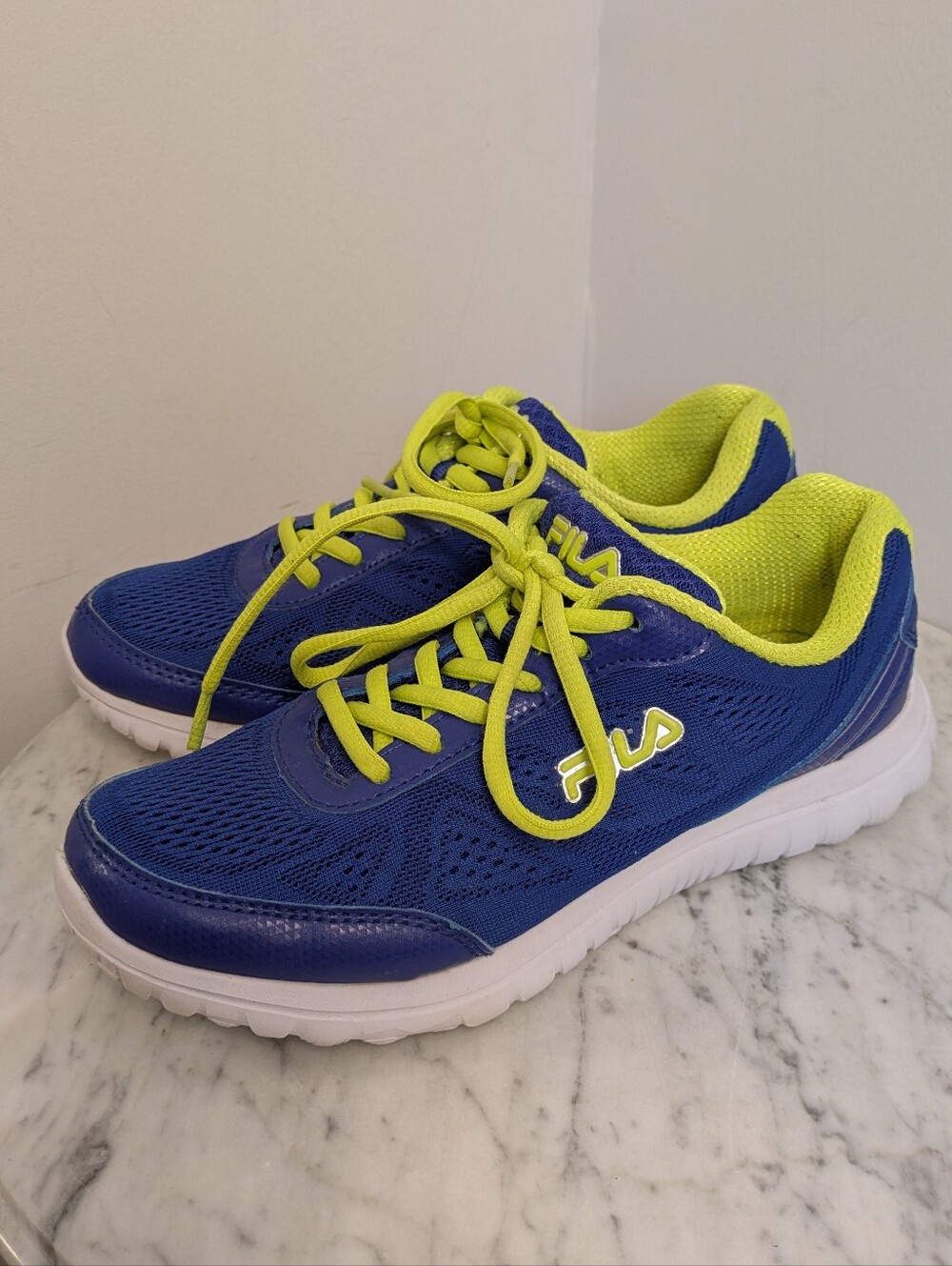 FILA Royal Blue and Neon Yellow Lace-Up Sneakers Size 7
